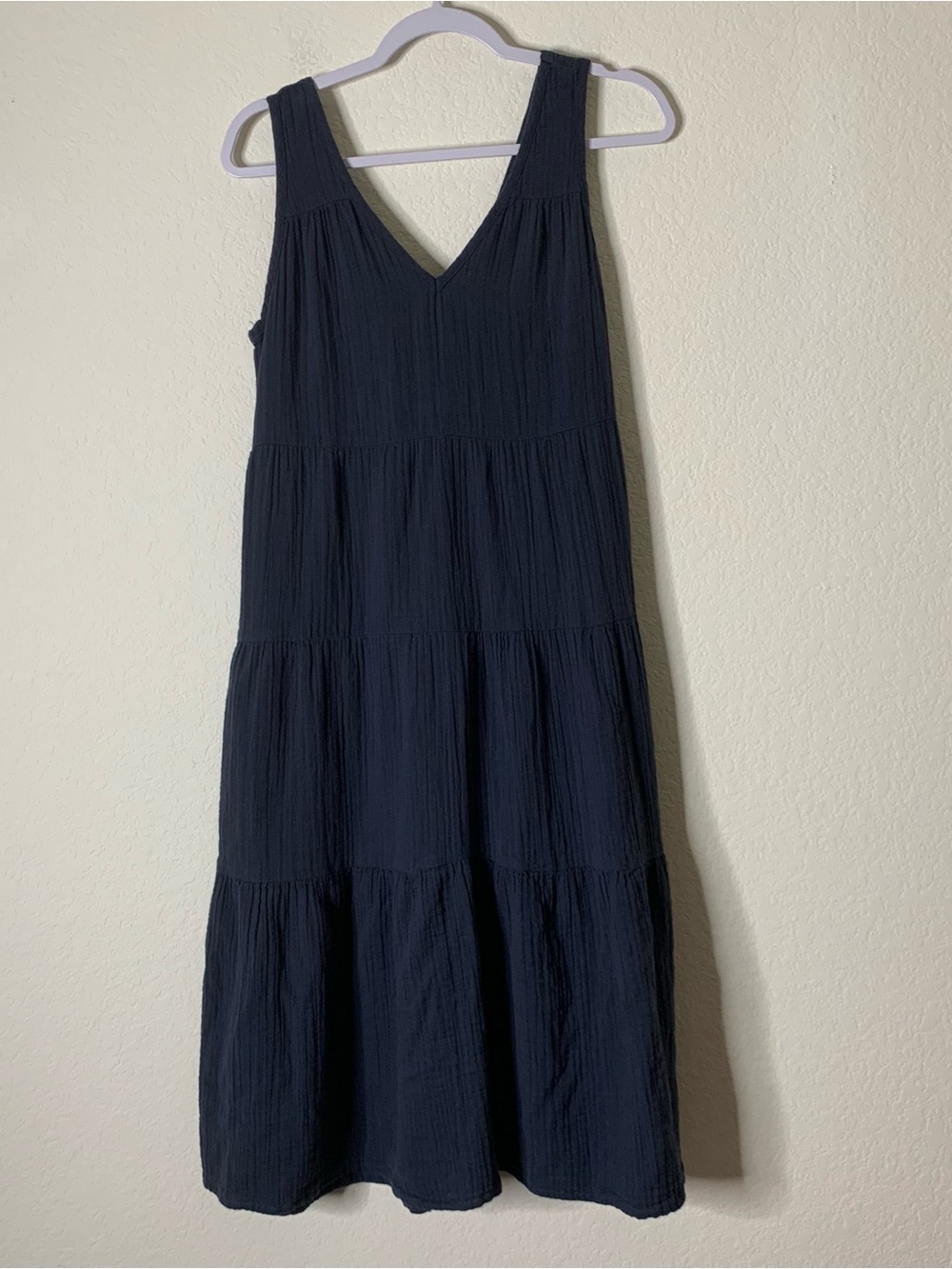 Quince navy 100% Organic Cotton Gauze Tiered Maxi Dress S